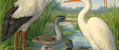 Desen digital detaliat al unui peisaj montan cu un lac clar, cer senin și copaci verzi, stil realist.