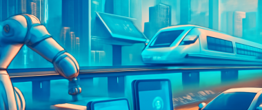 Desen digital vibrant al unei peisaje urbane futuriste pe timp de noapte, cu clădiri înalte, lumini neon colorate și cer înstelat.