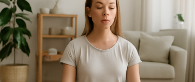 Băiat tânăr stând pe o bancă în parc, ținând un laptop deschis pe genunchi, cu flori colorate în fundal și copaci verzi.