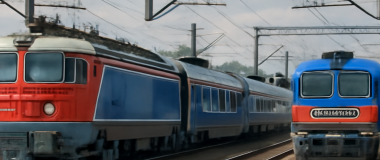 Desene animate cu o pisică jucăușă într-un câmp plin de flori colorate sub un cer albastru cu nori pufoși.