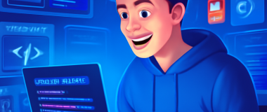 Desen digital al unui peisaj montan în timpul apusului, cu cer portocaliu și nori pufoși, lac limpede în prim-plan și copaci verzi pe marginea apei.