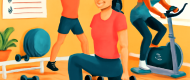 Desen digital cu un peisaj futurist urban, clădiri înalte cu lumini neon și cer în amurg, oameni în îmbrăcăminte modernă mergând pe stradă.